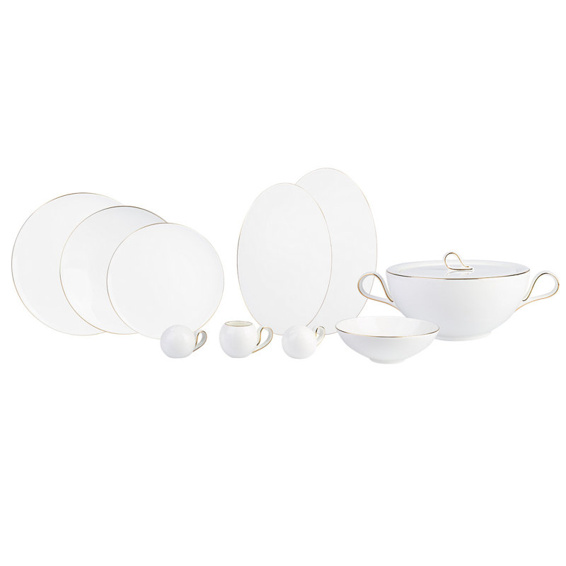Karaca Fine Pearl Extra Chanak 62-Piece Dinner Set for 12 People, Gold White