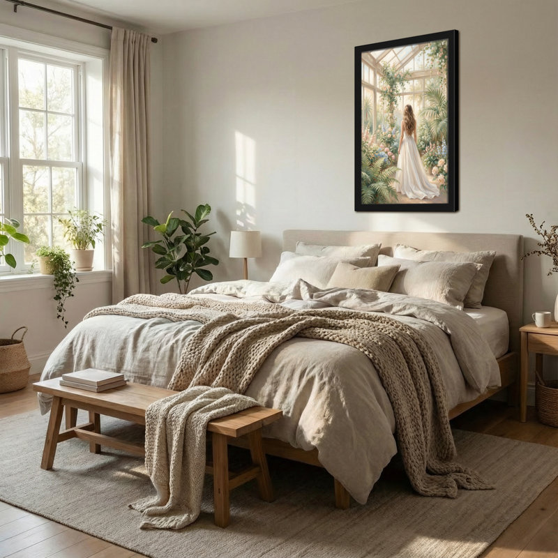 Plantes et fleurs Femme en robe blanche marchant dans le jardin, H 18 po x l 12 po