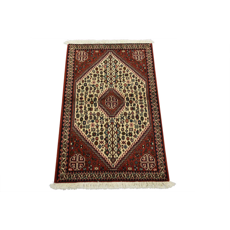 Tapis noué à la main en laine ivoire Abadeh