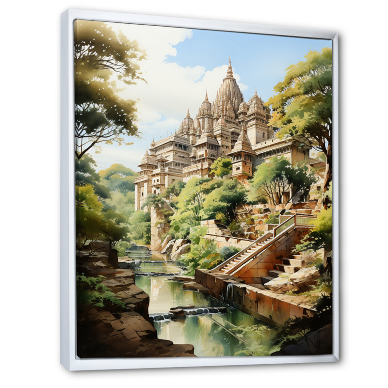Yeon Indian Art Sacred Temples I - reproduction d'art, H 20 po x l 12 po, Cadre flottant blanc
