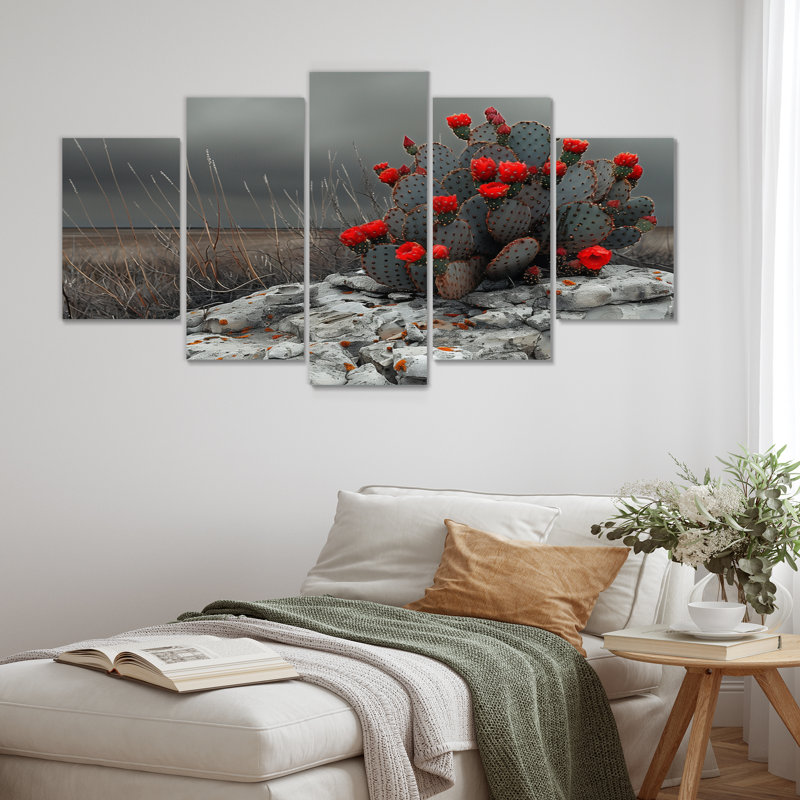 «Red Cactus Desert Drama» - Ensemble de décoration murale cactus floral