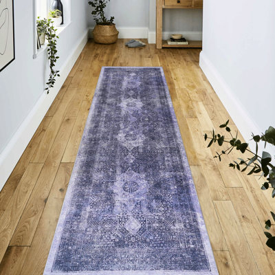 Tapis à poils courts - lavable, antidérapant, sans perte de poils, pour chambre à coucher, couloir anthracite, machine de salon de 2 pi 6 po x 10 pi à poils courts, pliable, teint
