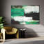 «Emerald Abstraction», art abstrait vert rendu sur toile chagrin argentée