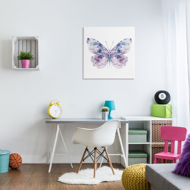 Effet aquarelle galet délicat mauve papillon par Leah Straatsma - Peinture, H 30 po x l 30 po