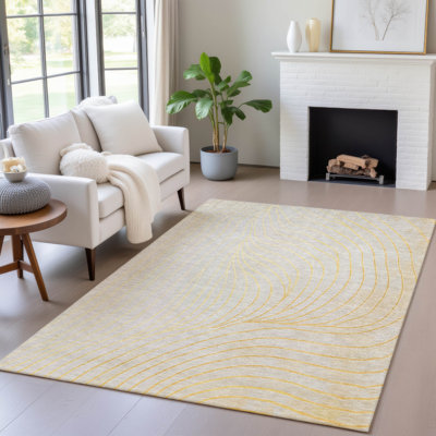 Machine Washable Indoor/Outdoor Xhevrie Gold Rug
