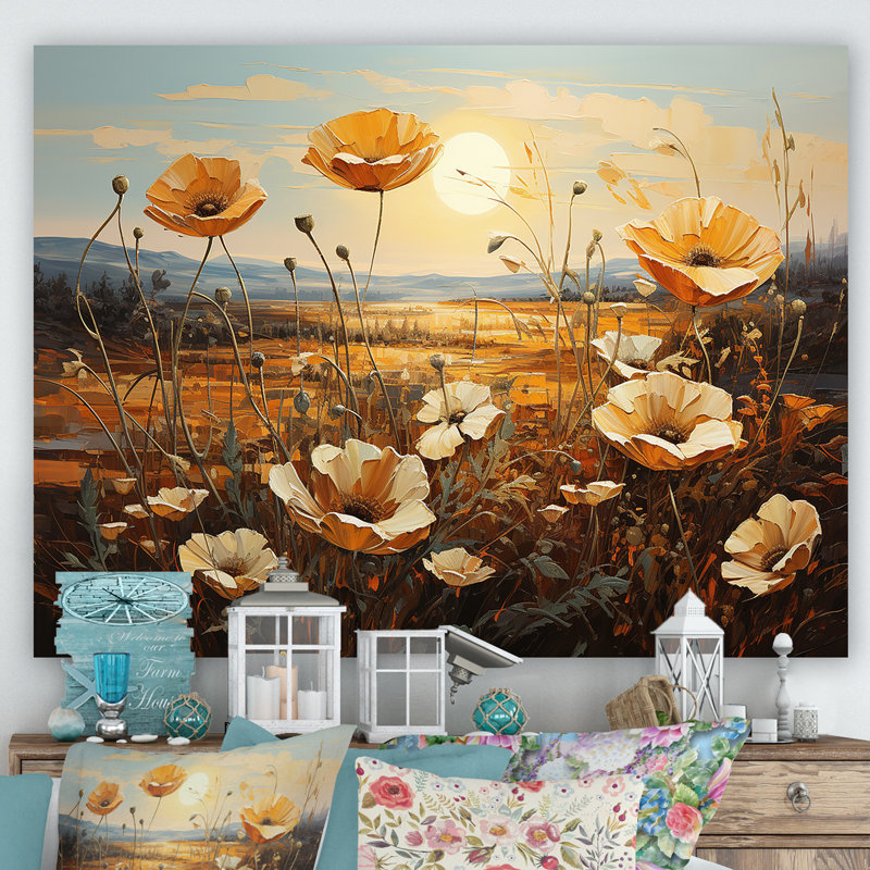 «Beautiful Warm Flowers Field III», reproduction sur toile, Toile tendue, H 16 po x l 32 po x P 0,5 po
