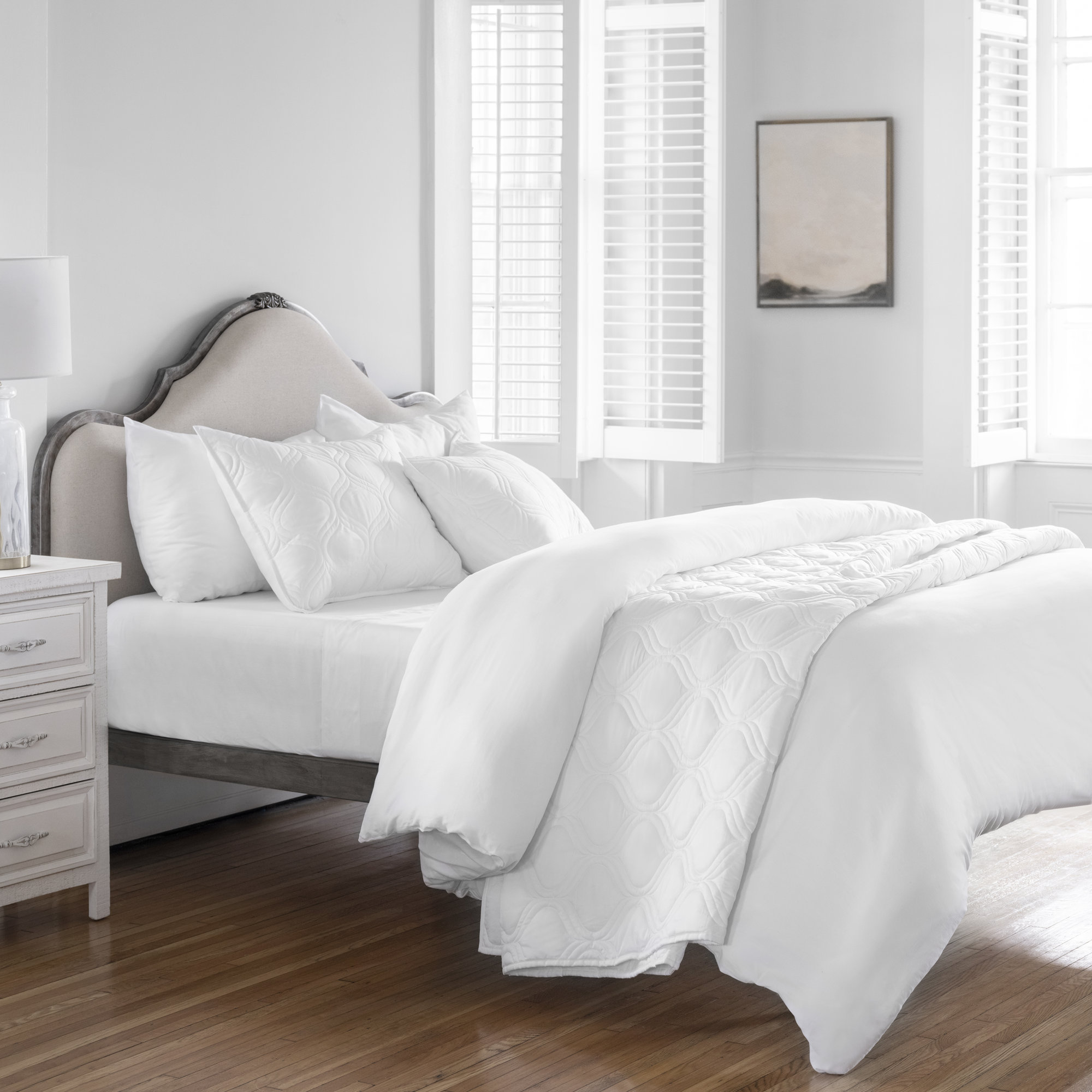 Portia Egyptian Cotton Sateen Sheet Set, White, Cal.King Sheet Set+Fitted Sheet+2Pillowcases