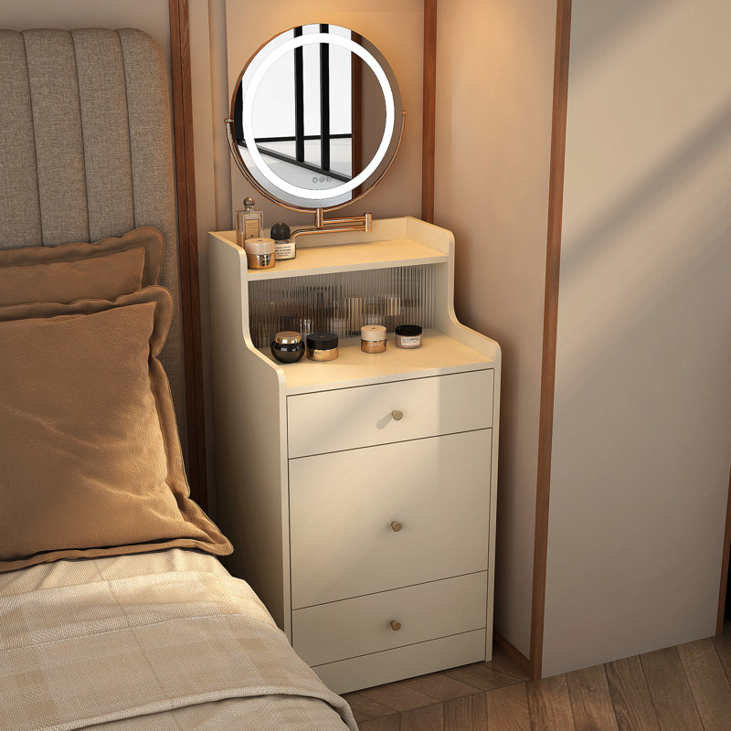 3 In 1 Vanity Desk With Mirror And Light ,Small Makeup Vanity Set With Charging Station, With 2 Drawers And Open Storage Space, With Upholstered Stool, Compact Dressing Table Writing Desk For Small Sp