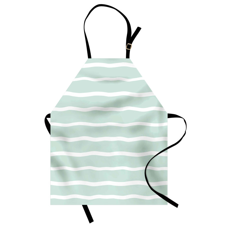 Tablier de préparation et saveur pastel unisexe, lignes ondulées blanches rayées, taille adulte, vert amande / blanc