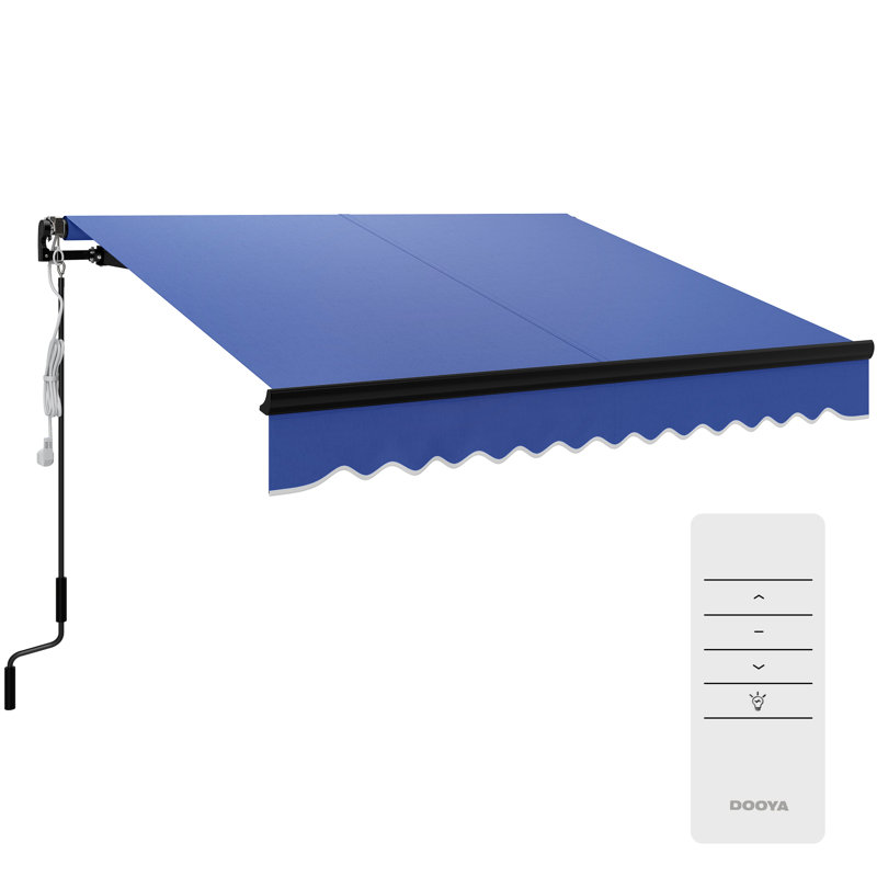 Brayden Studio Polyester Cover Motorised Retractable Sunshade Awning, 150cm H x 250cm W x 195cm D, Blue