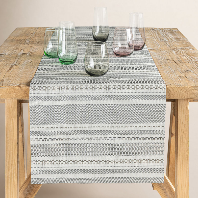 over&back Reversible Striped Table Runner, White/Gray