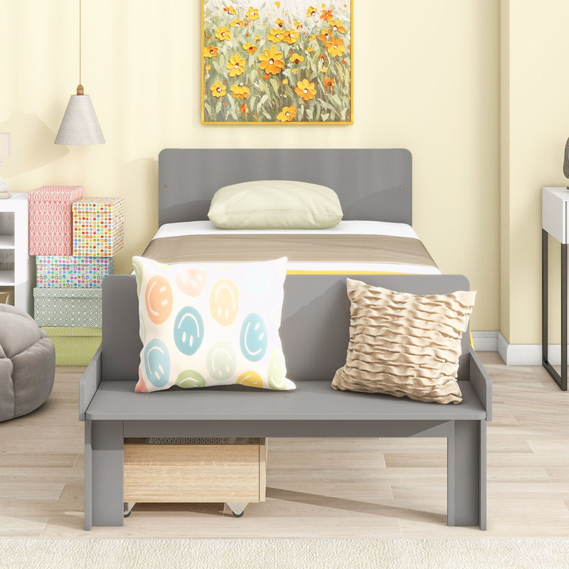 Solid Wood Platform Bed, Gray, Twin