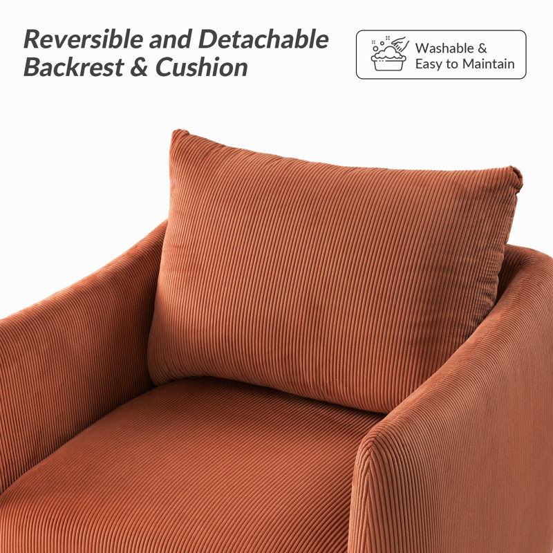 Jerry 73.66Cm Wide Swiel Barrel Chair, Rust