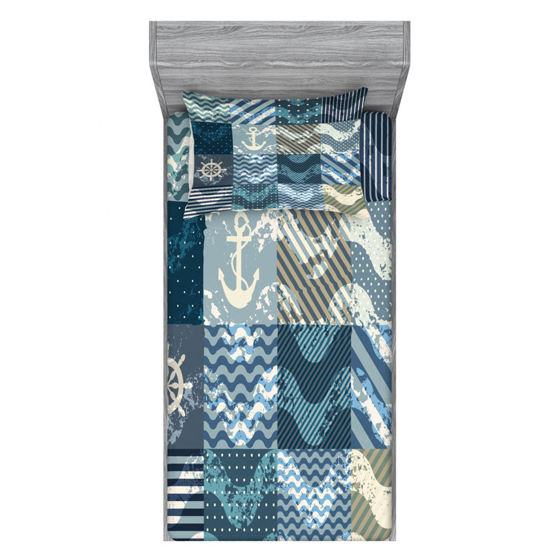 Microfiber Patchwork Sheet Set, Twin Sheet Set with Fitted Sheet