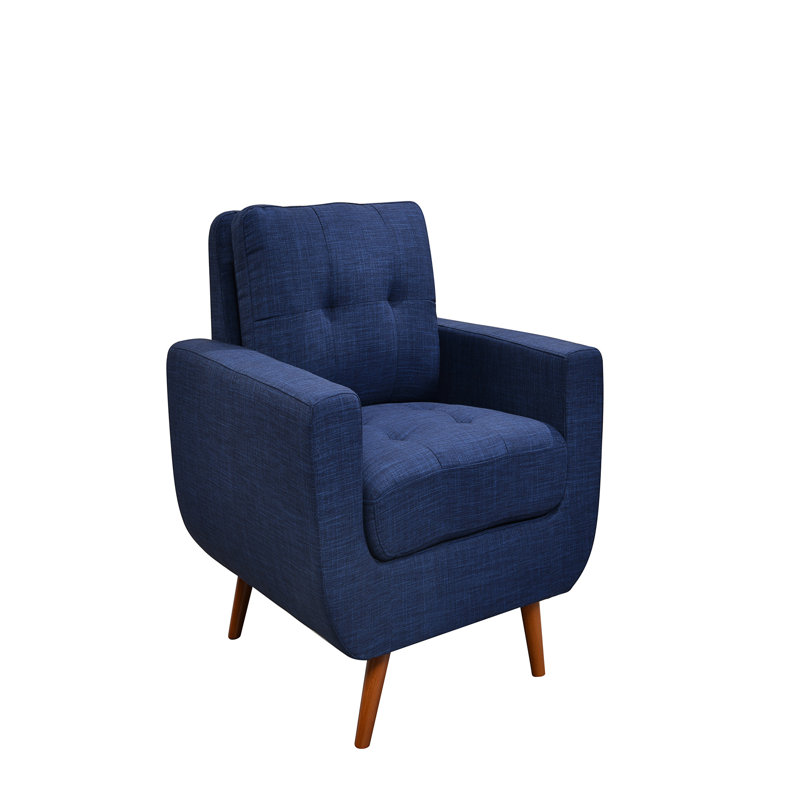Contemporary Accent Armchair Living Room Furniture, Dark Blue Linen Blend, Brown