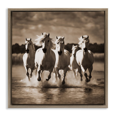 Camargue Stallions Trotting Framed Floater Canvas Wall Art By Noah Bay