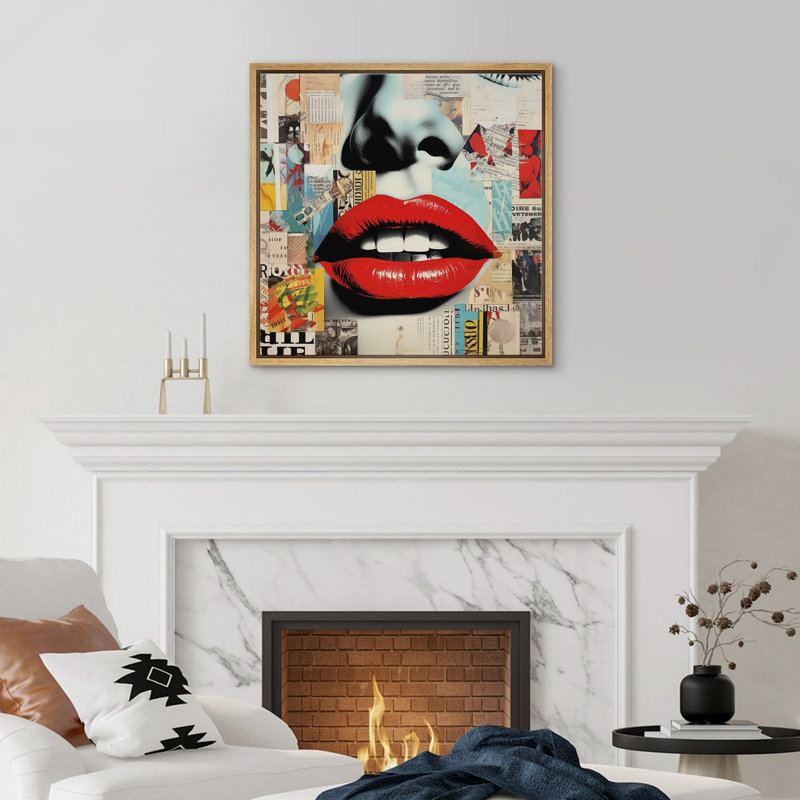 «Pop Urban Street Mosern», journal rustique, collage, mode, lèvres, œuvre d'art encadrée, Encadré naturel, H 24 po x l 24 po