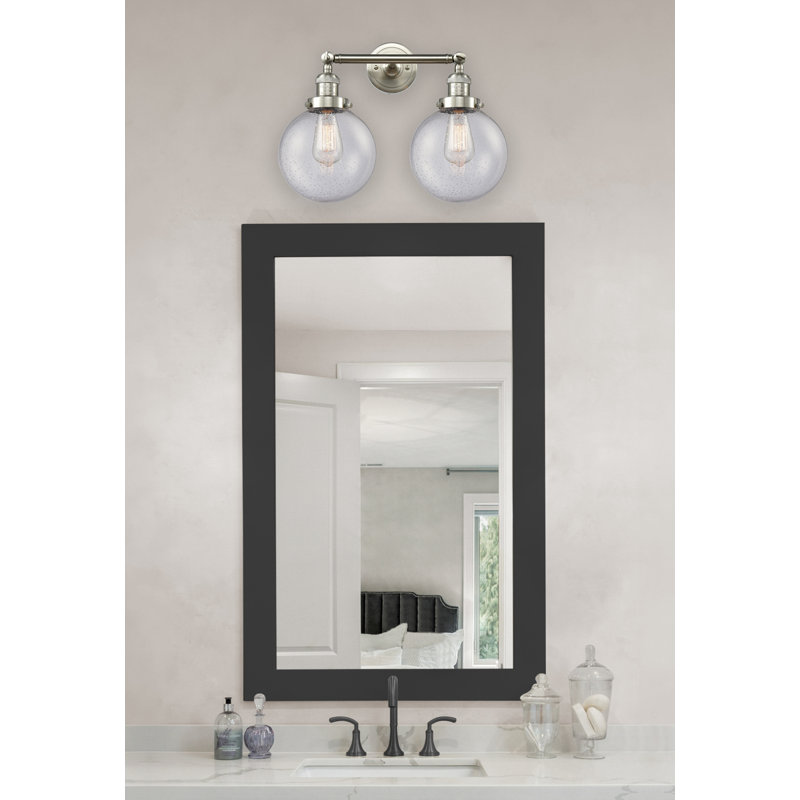 Éclairage pour meuble-lavabo 2 lumières rétro Barrigan, Incandescent, Nickel satiné brossé, Boîtier blanc mat