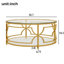 Table basse ronde avec plateau en verre trempé, structure en métal géométrique et tablette inférieure-859138535
