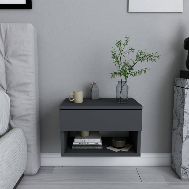Claunch 44.6cm W Manufactured Wood Bedside Table, Anthracite