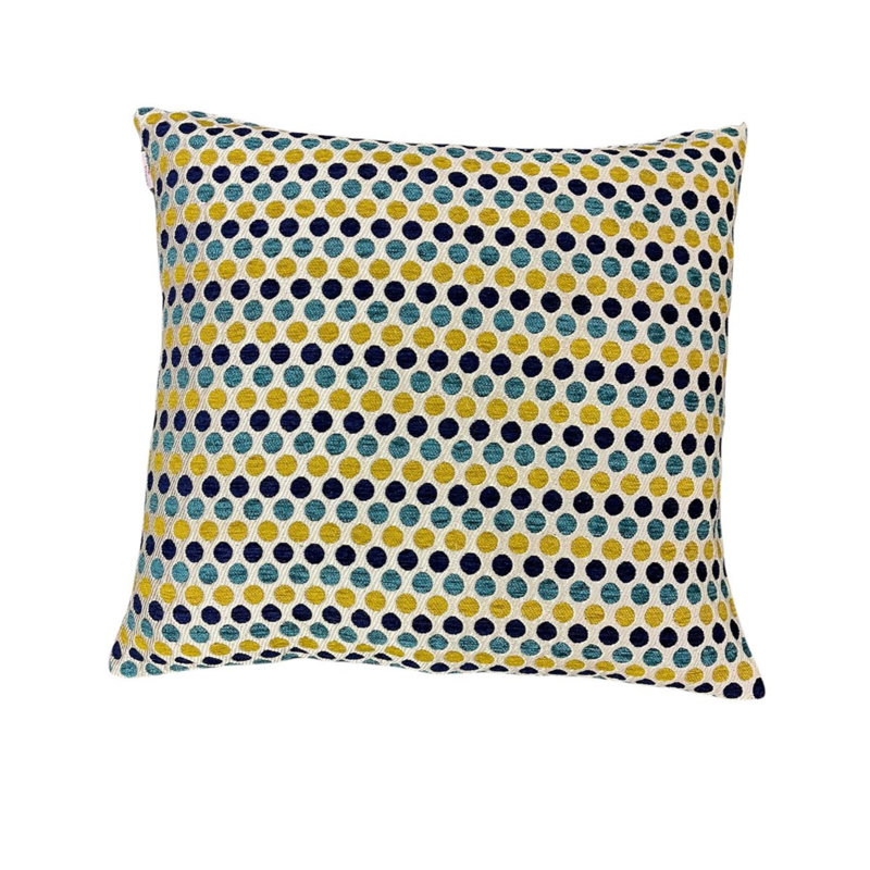 Argeros Polka Dots Square Cushion, Mustard/Teal/Blue