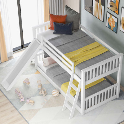 Twin Over Twin Bunk Bed With Convertible Slide And Ladder, White