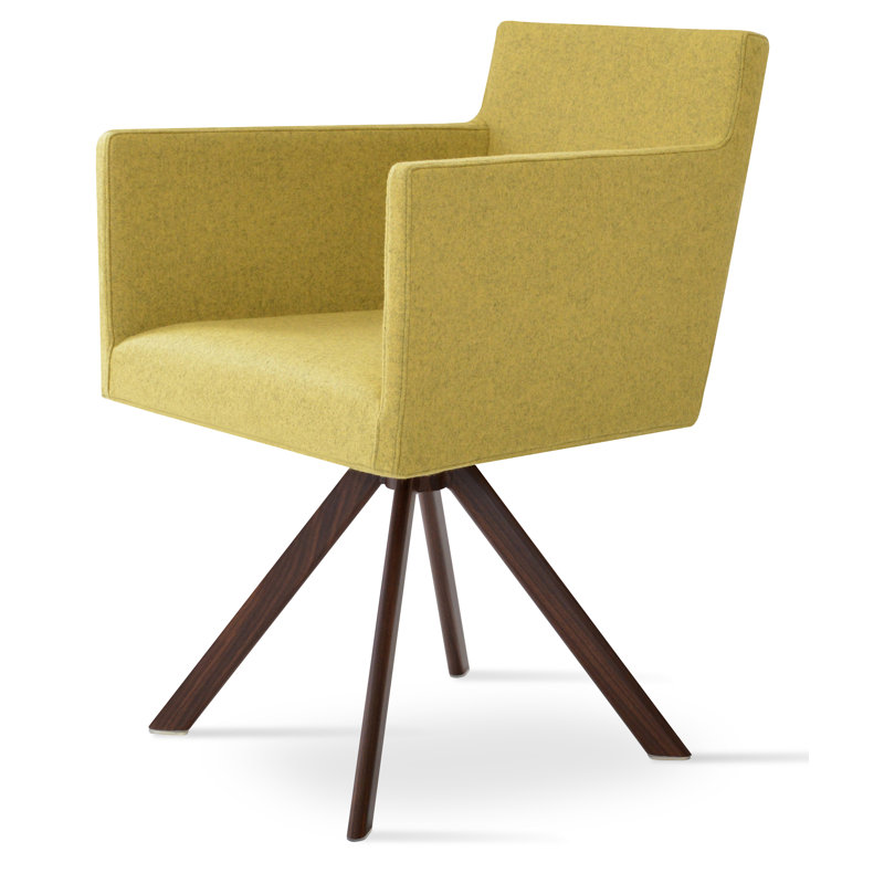 Chaise avec accoudoirs en métal Harput, Laine orange Camira, Noyer