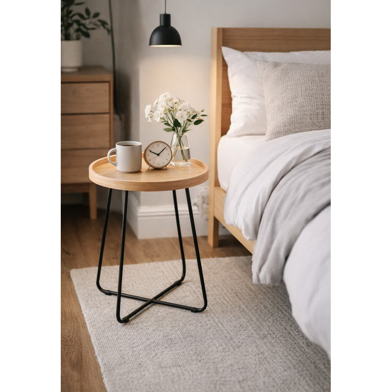 Tray Top Cross Legs End Table, Black, Natural Wood