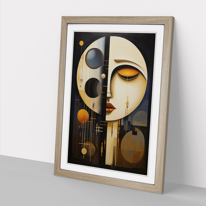 Moon Constructivism - Single Picture Frame Print on Wood, Oak Framed, 46cm H x 34cm W x 2cm D
