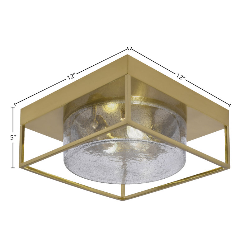 Plafonnier encastré avec verre, Clair, Laiton, H 5 po x l 12 po x P 12 po