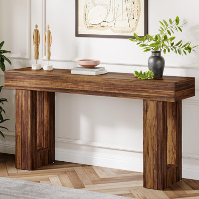 Table de canapé étroite de 63 pouces de long derrière le canapé, console de style campagnard, table d'entrée rectangulaire en bois pour l'entrée, couloir, salon (brun clair)
