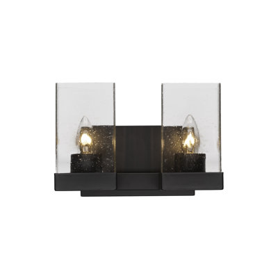 Barre d'éclairage de salle de bain 2 lumières Nouvelle avec fini carré espresso et verre carré transparent de 4 po
