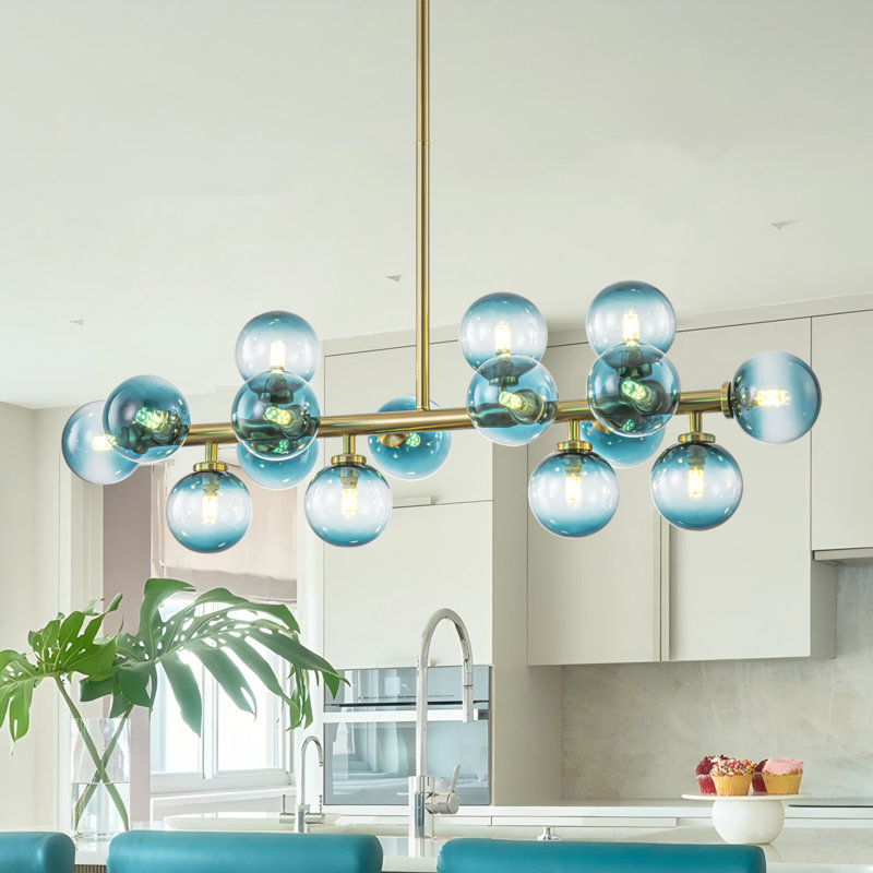 Luminaire suspendu pour îlot de cuisine à 16 lumières avec globes de verre Broghan, Doré