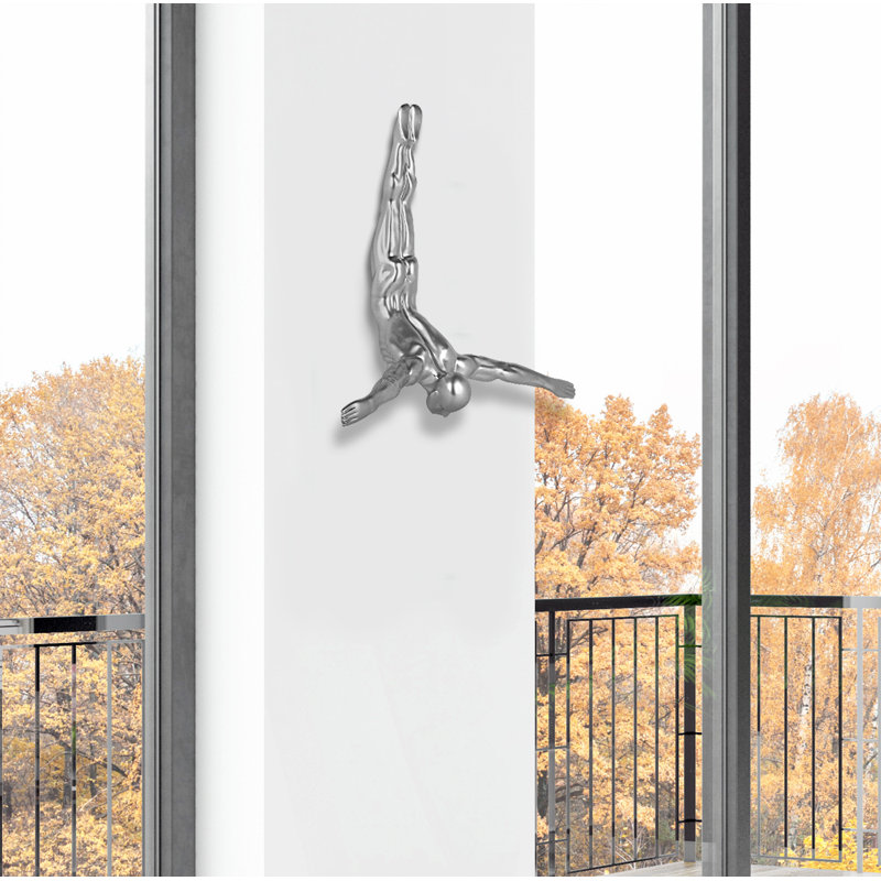 Handmade People Wall Decor on Resin, 55cm H x 55cm W x 16cm D, Silver