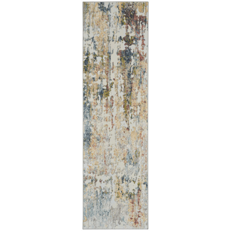 Tapis moderne ivoire, Tapis de couloir 2 pi 2 po x 7 pi 6 po