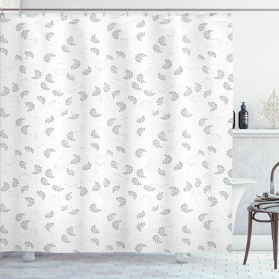 East Urban Home Grey and White Shower Curtain Skinny Curly Stems Pale Grey White