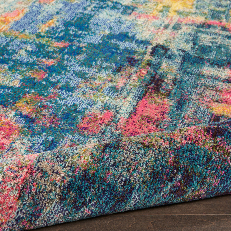 Velva Abstract Blue/Yellow/Pink Area Rug, Rectangle 6'7" x 9'7"