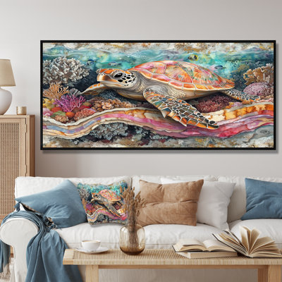 Cornellia Aquarium Turtle Coral Sanctuary III - art mural tortue pour le salon