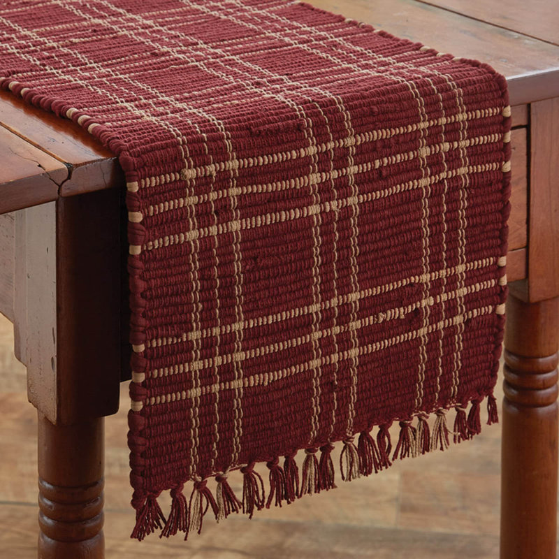 Analeesa Rectangular Plaid Table Runner, 36" x 13", Red