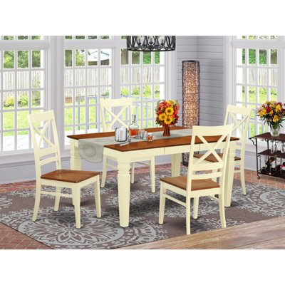 L'ensemble de table de salle à manger 5 pièces pour 4 personnes comprend une table de cuisine rectangulaire avec rallonge papillon et 4 chaises de salle à manger, babeurre et cerise