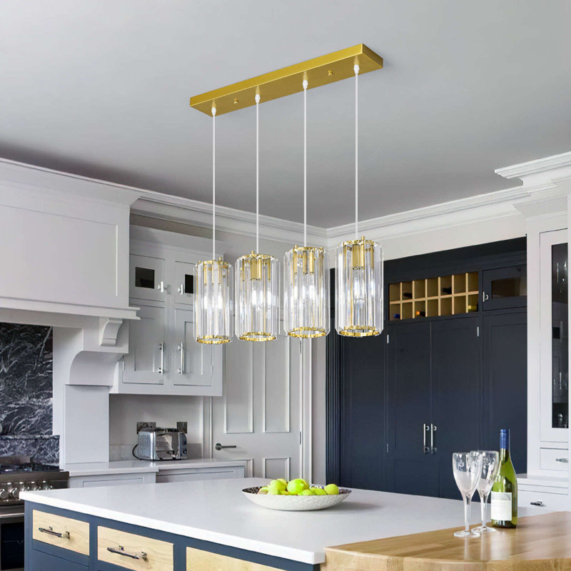 Luminaire suspendu moderne à 4 lumières Mini lustres en cristal Luminaire suspendu réglable pour îlot de cuisine Couloir Chambre à coucher