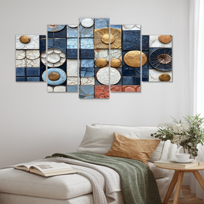 «Abstract Blue and White Rhythms Tiles III», ensemble d'art mural abstrait