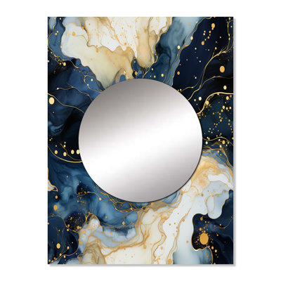 Oleda Celestial Gold And Blue Marble Pattern - marble  Large Wall Mirror, Abstract Decorative Mirror, Printed Metal Art