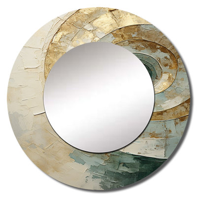 Beige minimalisme spirale poteries III - miroir décoratif spirales abstraites, miroir mural rond moderne, art imprimé en métal