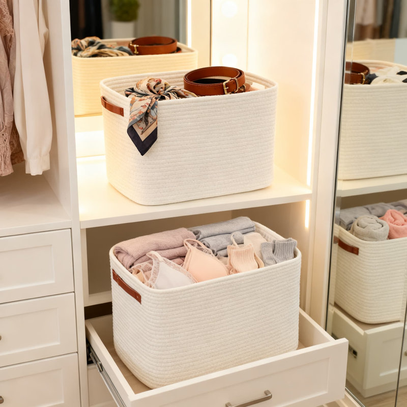3-Pack Handwoven Storage Baskets With Handles, Collapsible Fabric Cube Organizer Bins For Shelves, Closet, Pantry, Living Room, And Home Decor