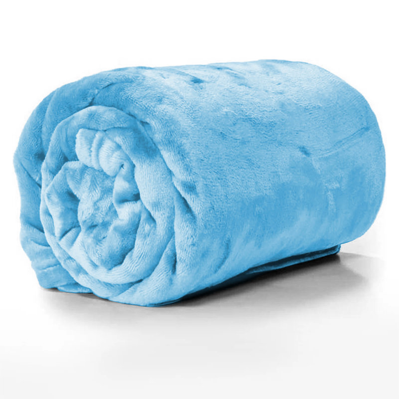 Reversible Mink Faux Plush Fur Fleece Blanket, Throw (50 inc x 60 inc), Light Blue