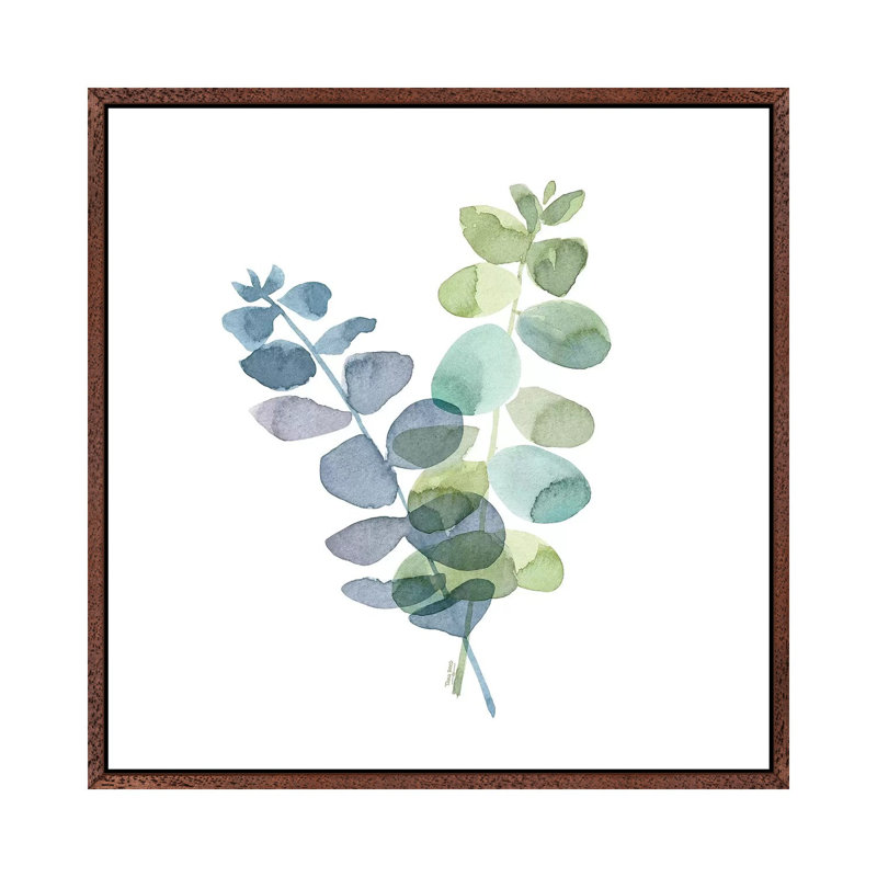 Natural Inspiration Blue Eucalyptus on White I 1 Piece Wall Art on Canvas, 66.04 cm H x 66.04 cm W, Classic Brown Wood Framed