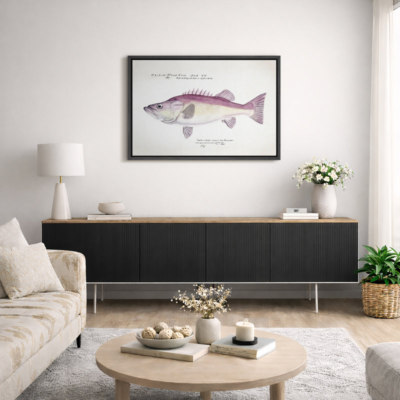 Vintage Purple Fish Scientific Artwork, Bathroom Pictures, Framed Canvas Giclee Print Wall Art., H 24 po x l 36 po