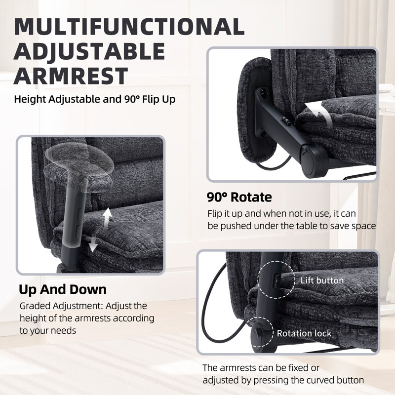 Criss Cross Chair with Flip-up Arms, Wide Criss Legged Chair with 3 Layer Cushion, Ergonomic Office Desk Chair with Wheels, Swivel Vanity Chair for Office, Living Room, Bedroom