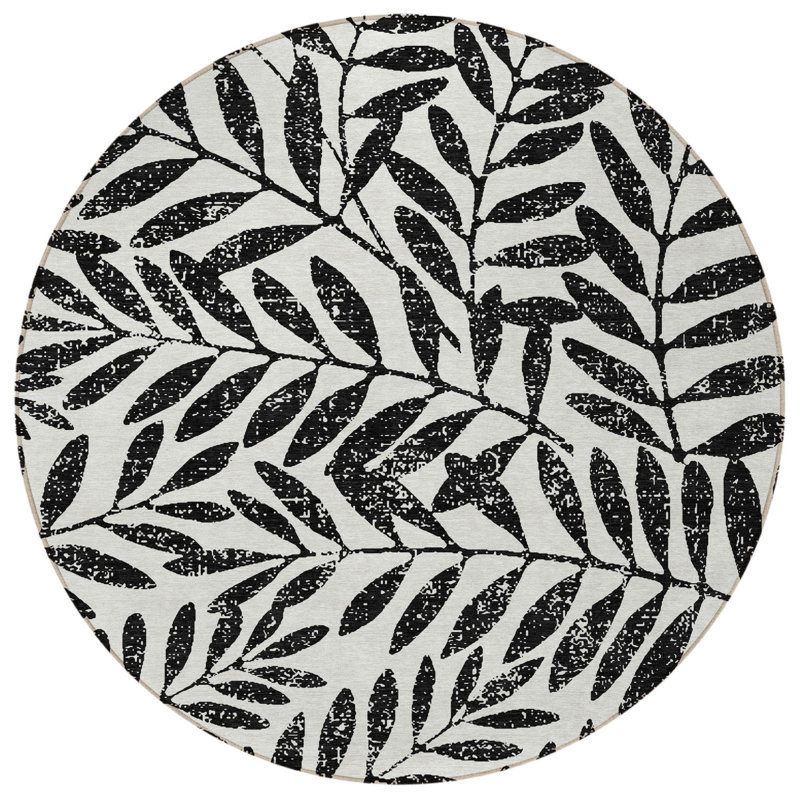 Tapis rond noir et ivoire 8 po